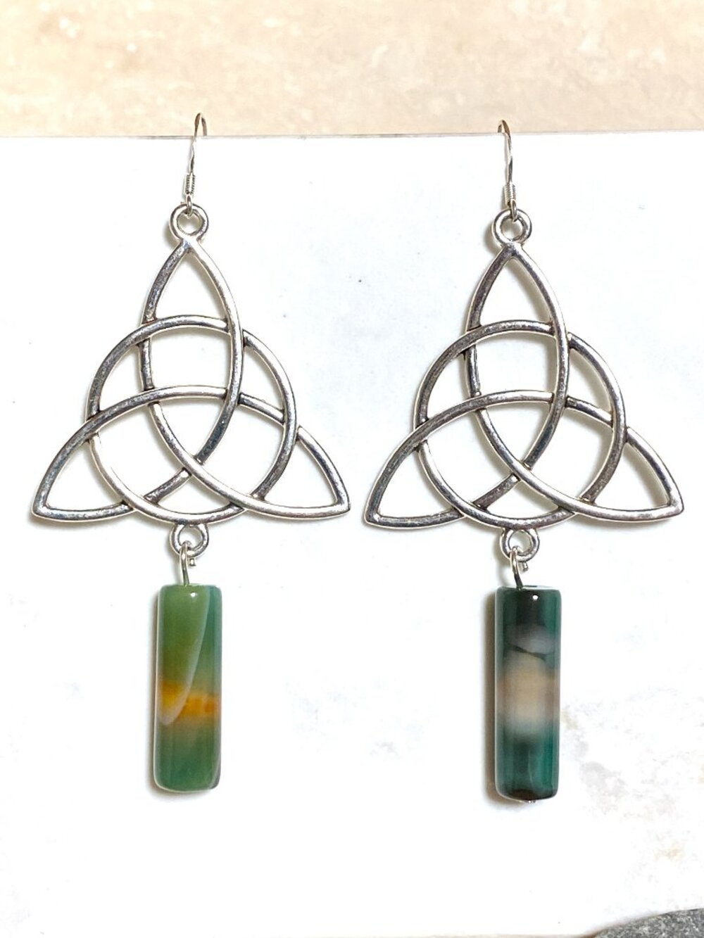 2/$20, Multi-colored Dyed Agate Celtic Trinity Earrings, Gemstone & 925 Hooks